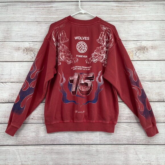 Darc Sport Wolves Club 15 Flames Crewneck Sweatshirt Men's Small‎ Brick Red - Picture 1 of 8